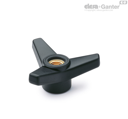 VB.639-FP Three-arm knobs Brass boss, threaded pass-through hole